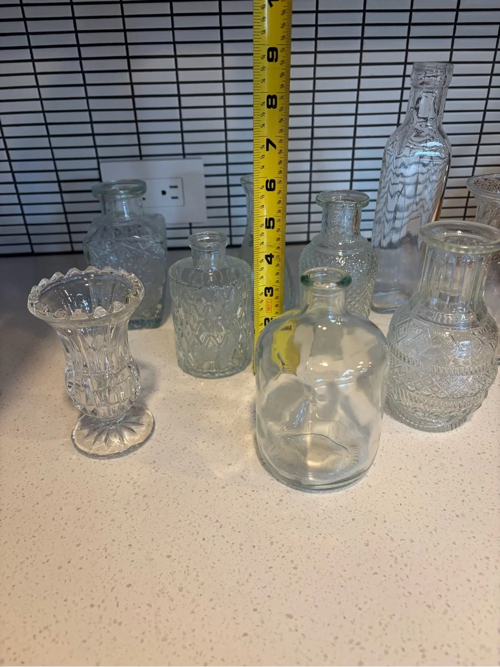 9 Clear Glass Decorative small  Vases Set - Versatile Home Accents